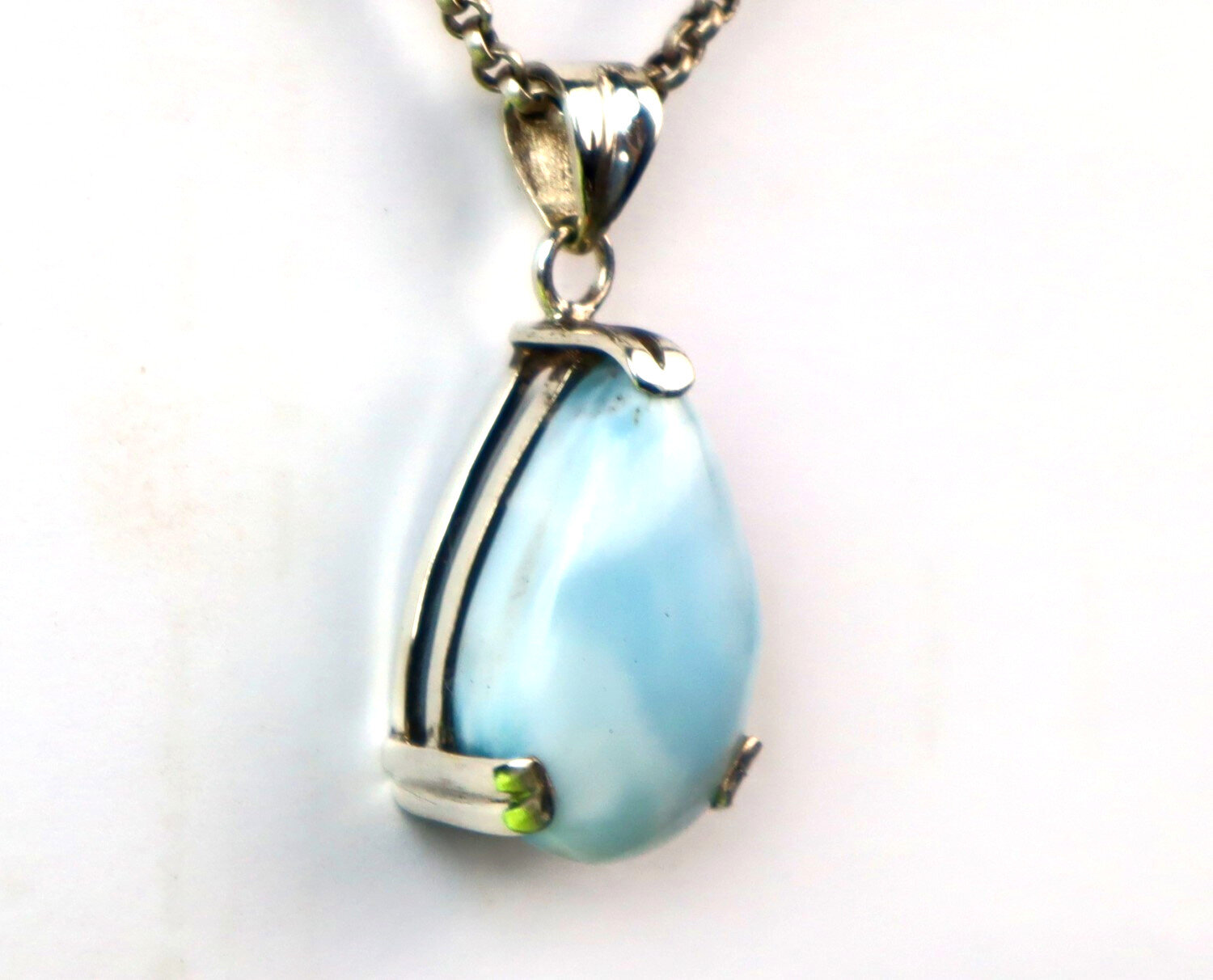 Splendid Natural Light Blue Larimar .925 Sterling Silver Pendant 39mm – photo 6