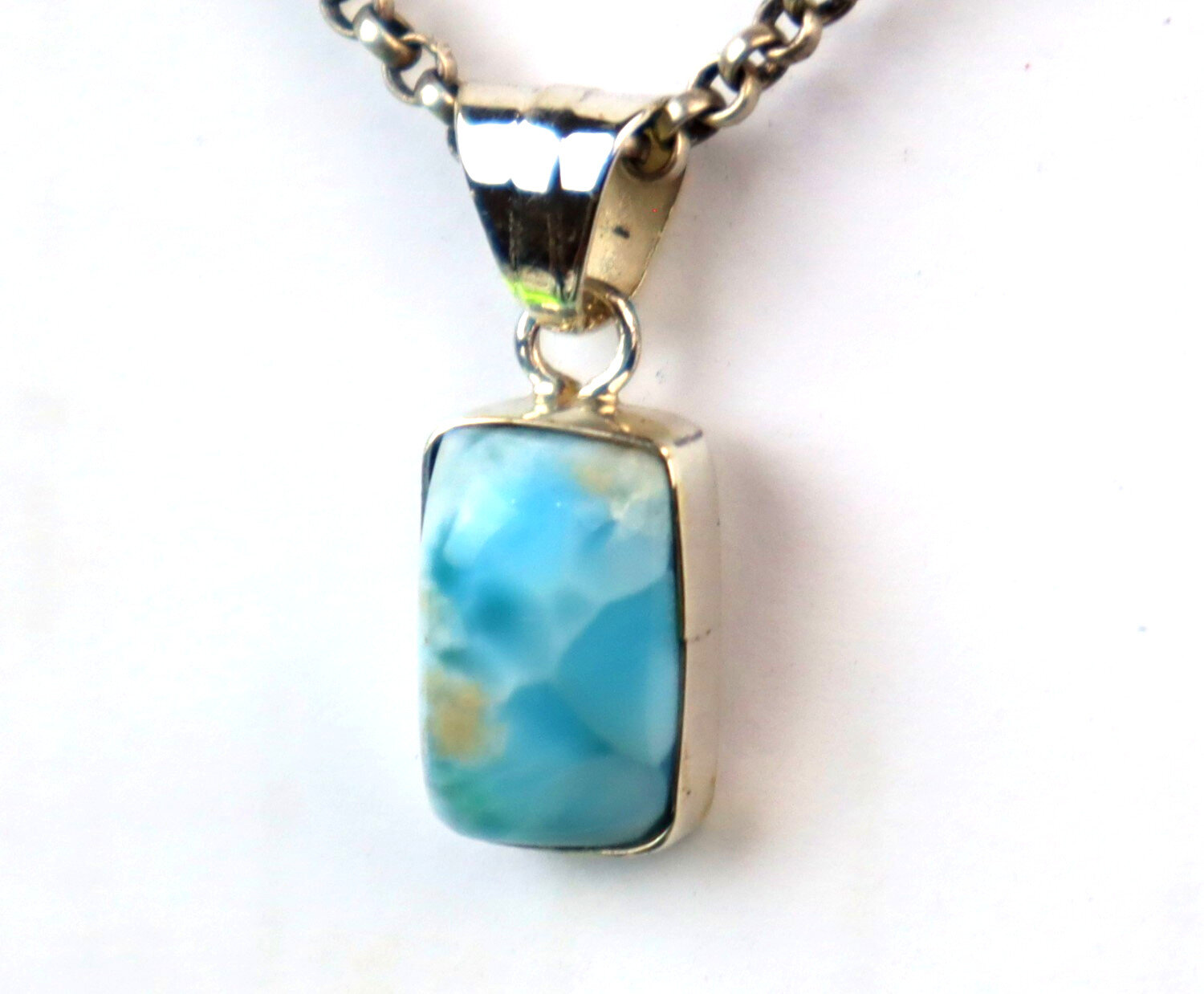 Natural Sky Blue Larimar .925 Sterling Silver Pendant 25mm – photo 4