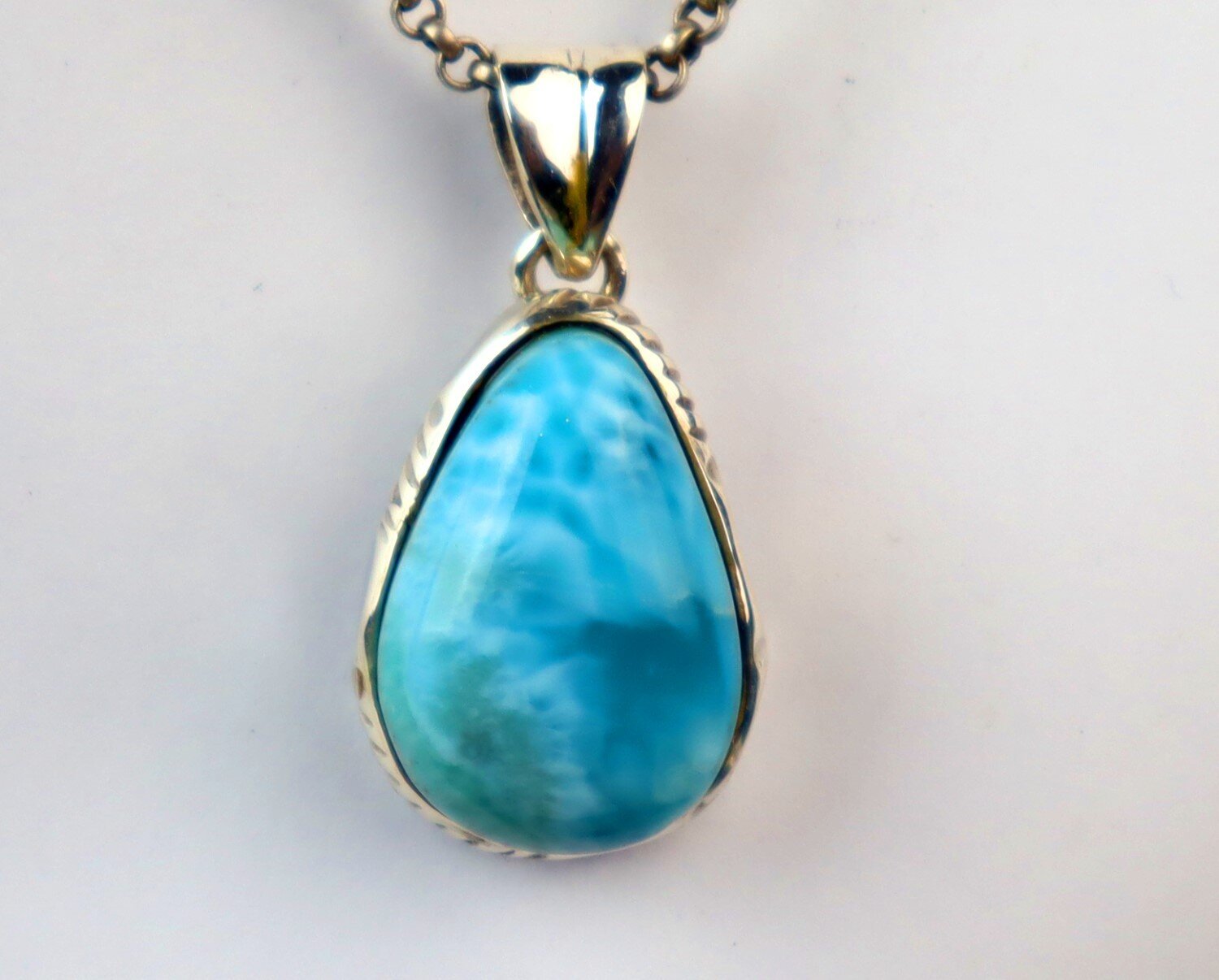 Impressive Natural Volcanic Blue Larimar .925 Sterling Silver Pendant 37mm – photo 6