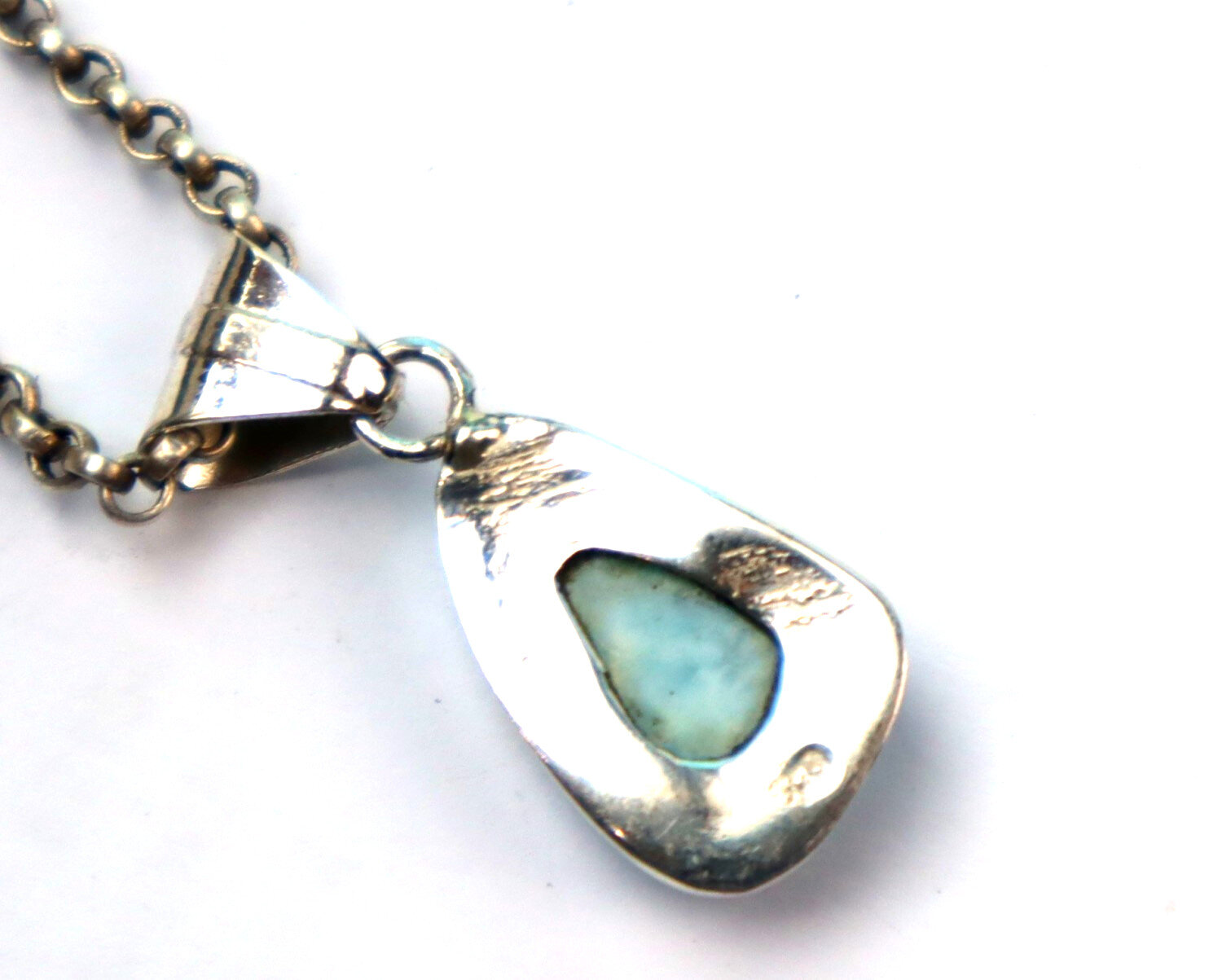 Lovely Natural Sky Blue Larimar .925 Sterling Silver Pendant 30mm – photo 7