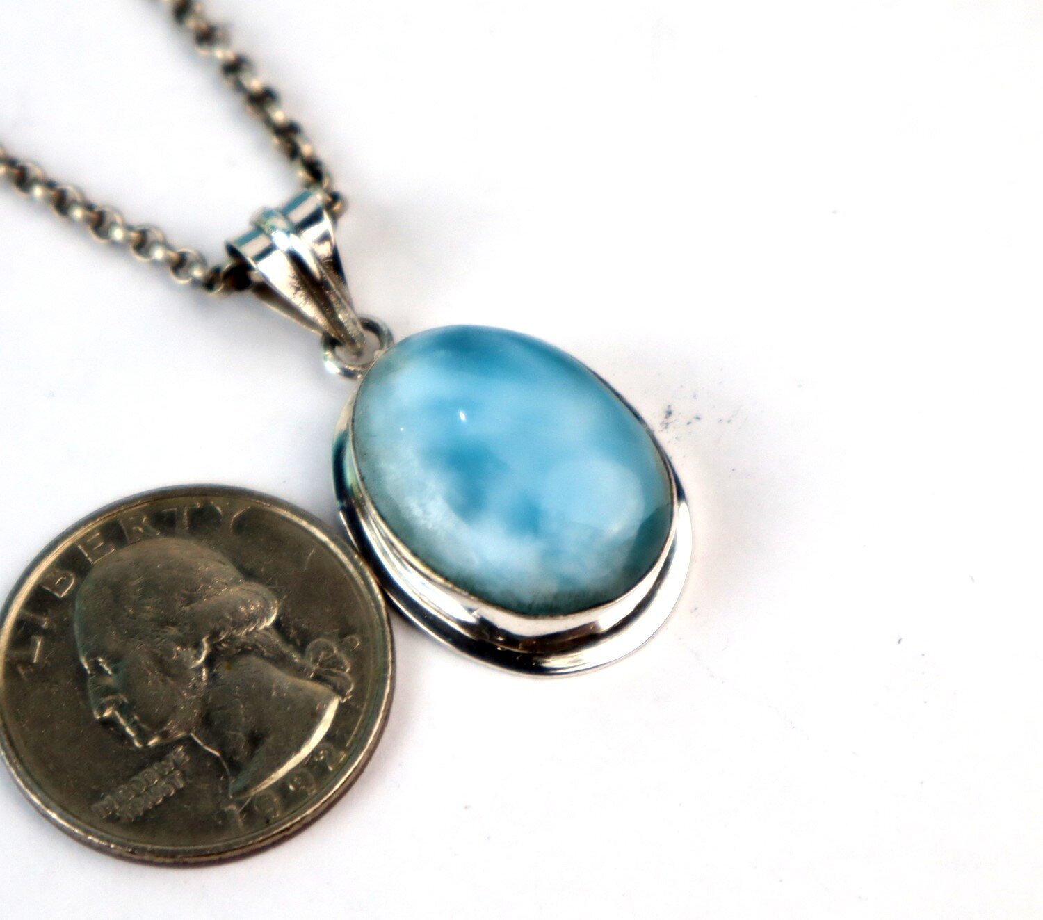 Charming Cloud Design Natural Sky Blue Larimar .925 Sterling Silver Pendant 37mm – photo 3