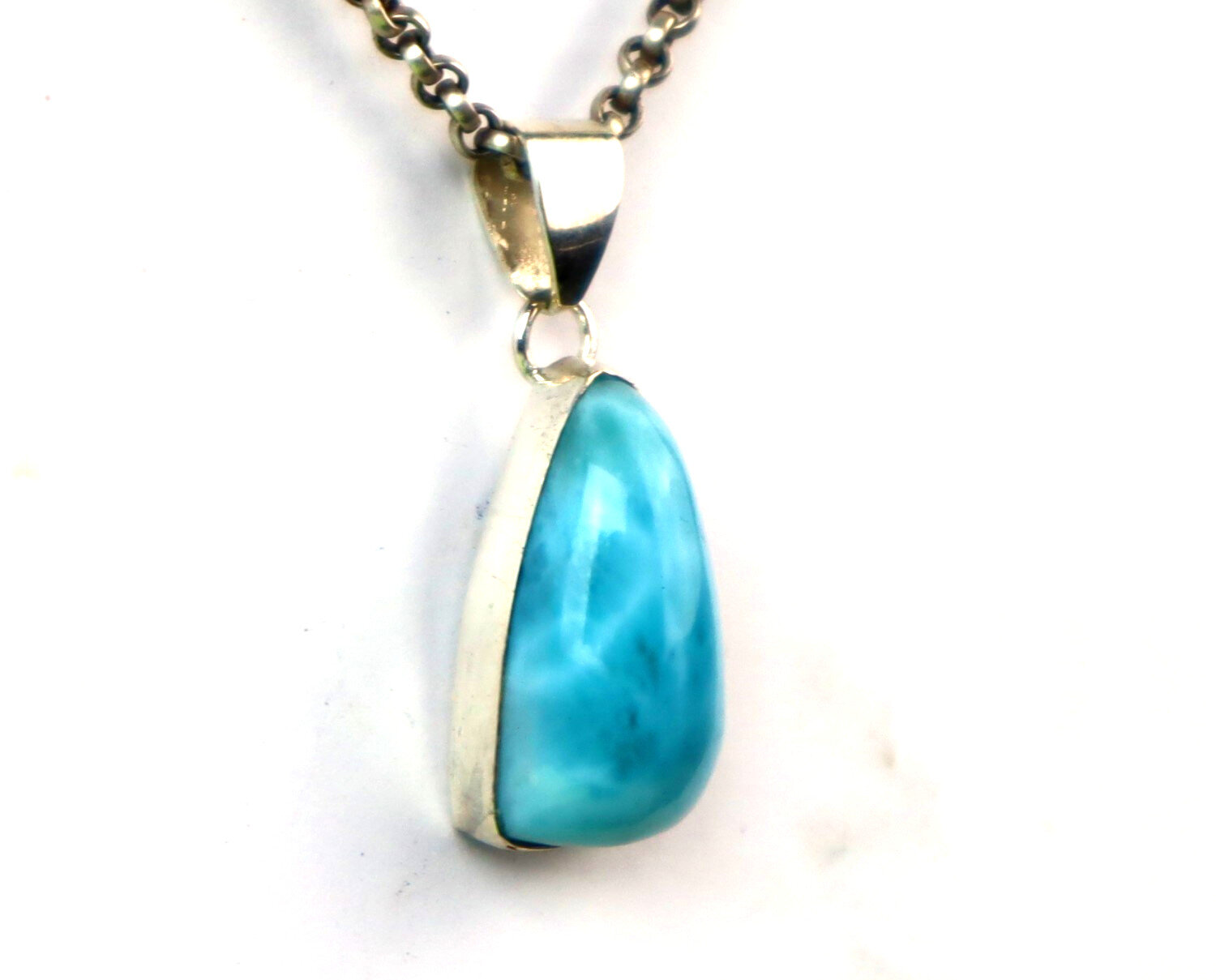 Natural Deep Blue Larimar .925 Sterling Silver Pendant 32mm – photo 5