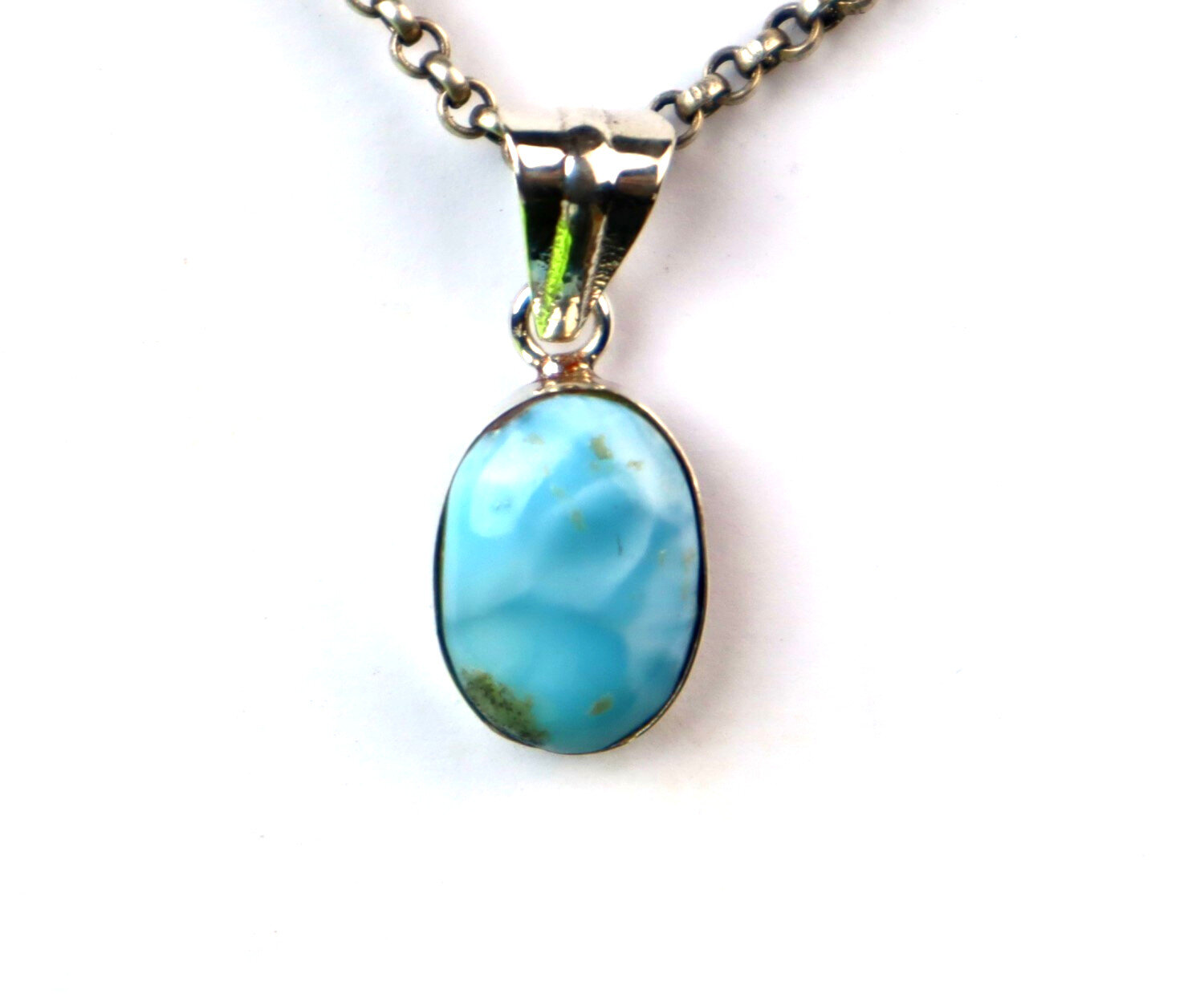 Lovely Natural Sky Blue Larimar .925 Sterling Silver Pendant 26mm – photo 5