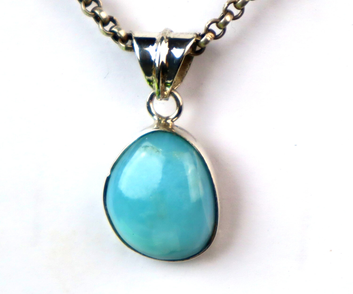 Natural Sky Blue Larimar .925 Sterling Silver Pendant 27mm – photo 4