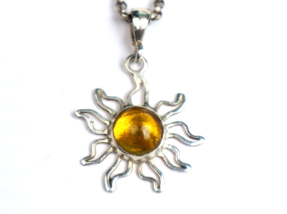 Lovely Natural Clear Orange Yellow Amber .925 Sterling Silver Sun Pendant 38mm – photo 2